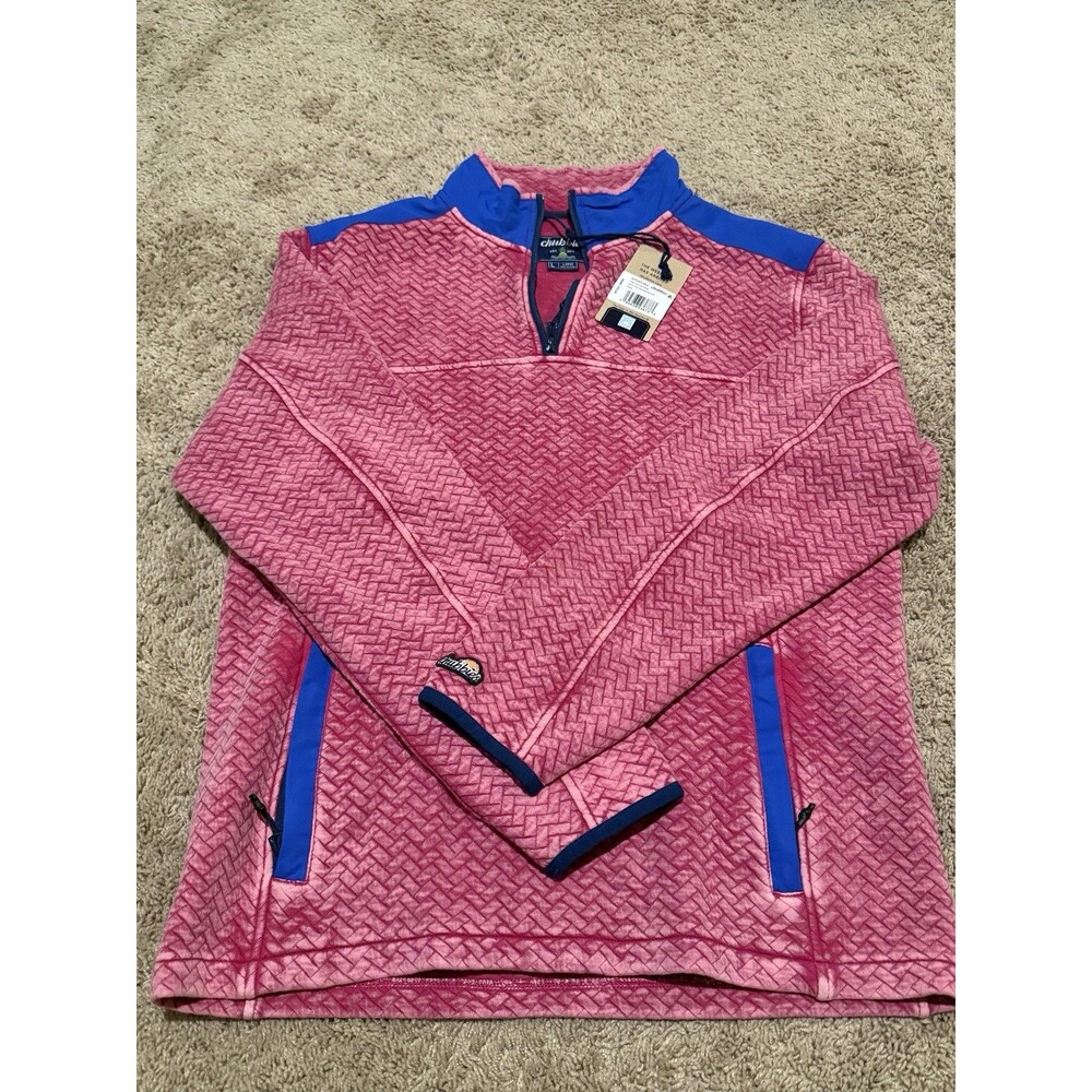 Chubbies The Let Me Pink Blue 1/4 Zip Quilted Jacket Fleece Mens Large Nwt